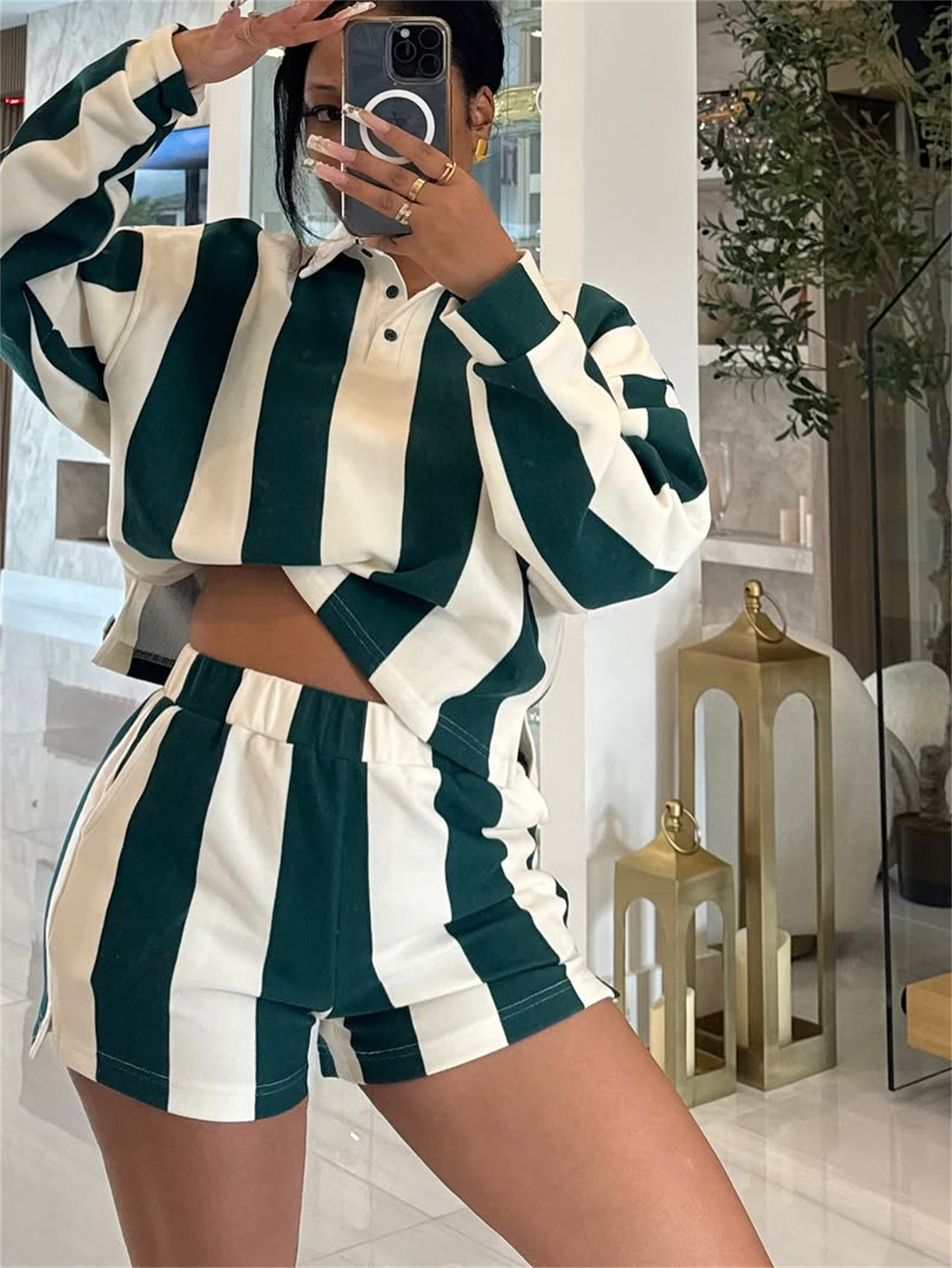 2025S Designer Women S Set Spring New Women S Fashion Zebra Stripe Printed Shirt Collar Long Sleeve Top Short Set