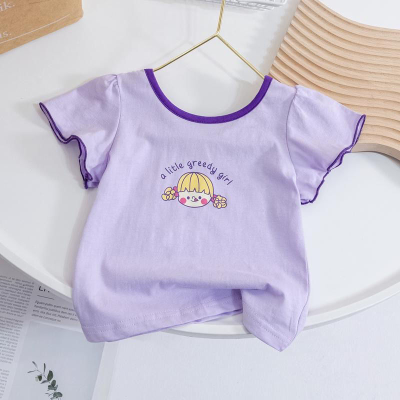 Ddmyshoesvip Buy 1 get 1 free Girls Summer Short Korean Edition New Style Cartoon Girl Baby Round Neck Versatile Bubble Sleeve Top T Shirt
