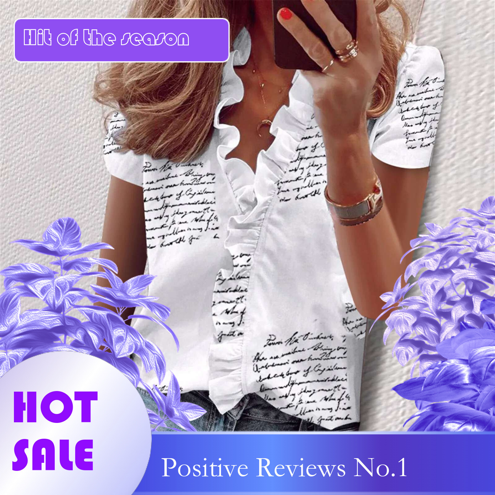 Dongdumaoyi Print Blouse Women Chiffon Ruffles Solid Loose Fit Womens Tops And Blouses Casual V Neck Lantern Sleeve Plus Size Shirts Tunic T Shirt