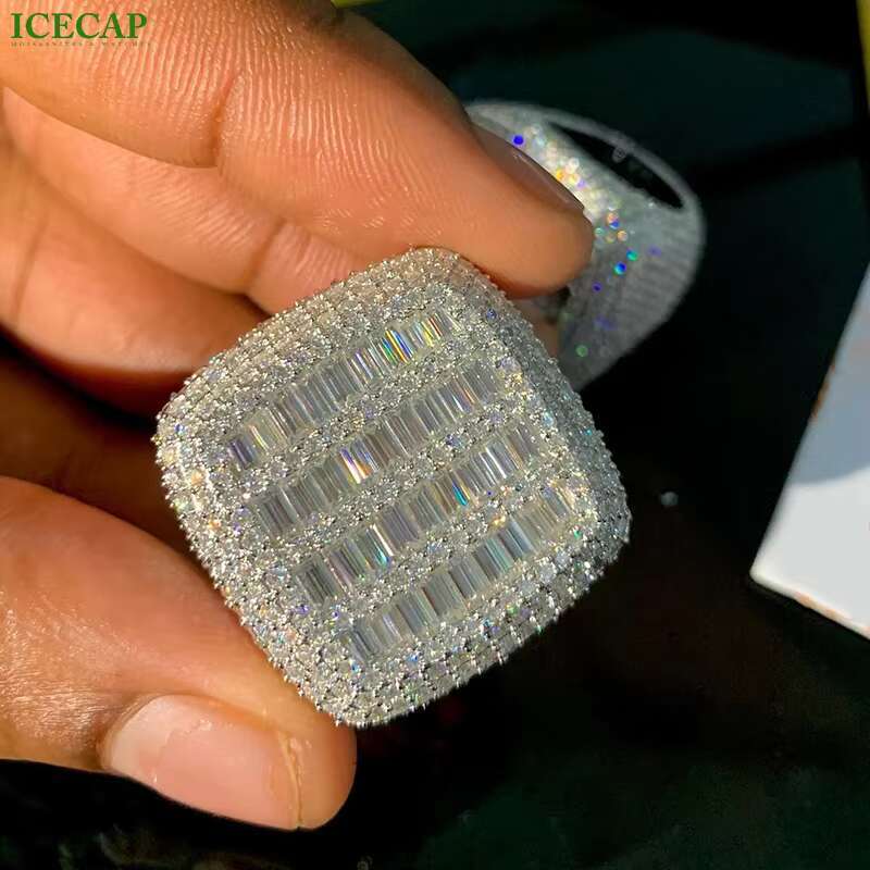 Custom Fashion Jewelry Rings 925 Sterling Silver VVS D Moissanite Pass the Diamond Tester Iced Out Hip Hop Ring for Men
