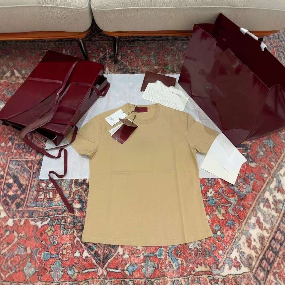 Khaki Letter Printed Round Neck Casual Slimming Versatile Pure Cotton Short Sleeved T-Shirt For Women's Spring And Summer New Style