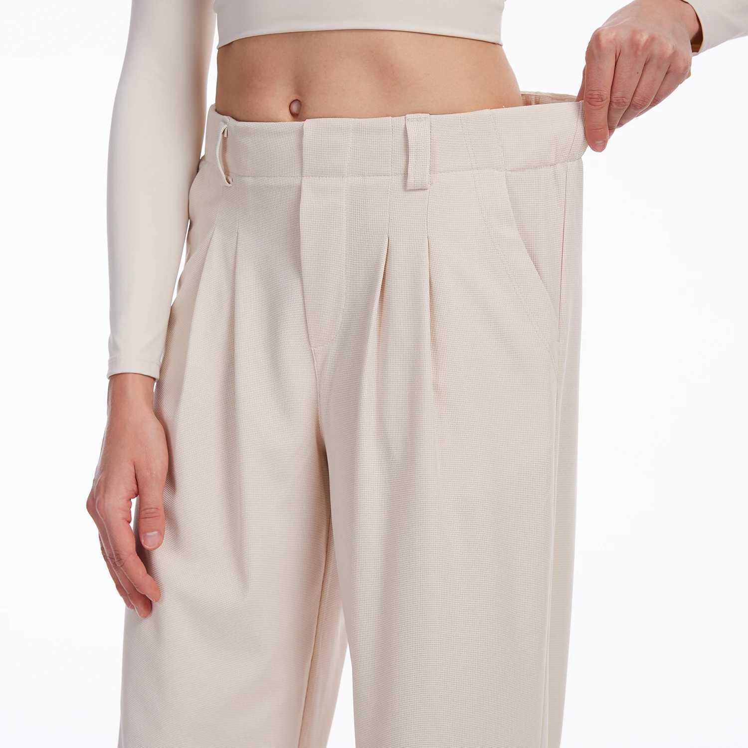 Womens casual business wide leg cut pants elastic waist pants office clothes womens solid slack pantsXJ250403