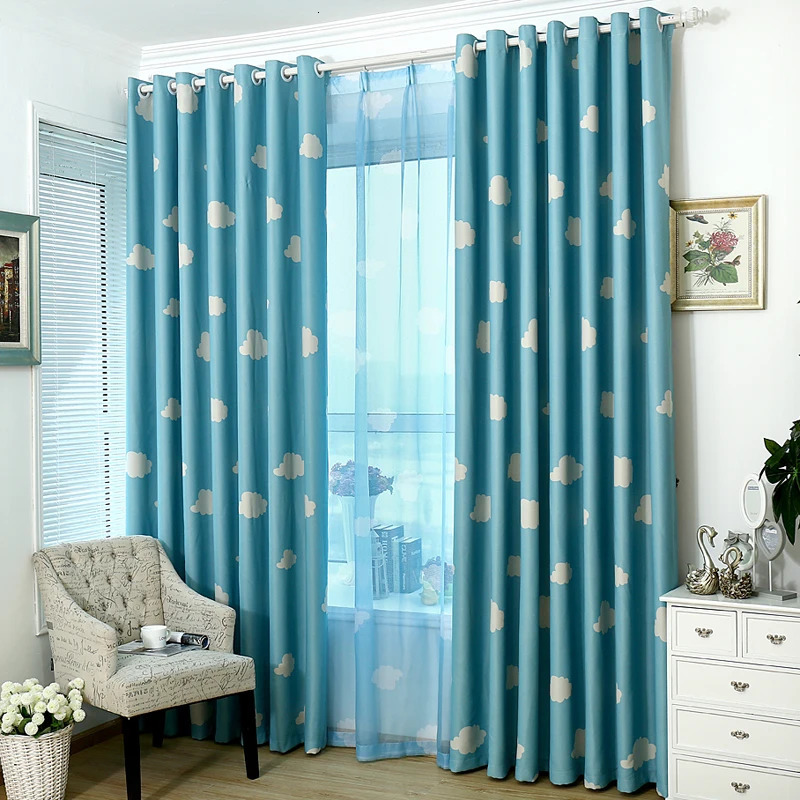 ICECUR Korean style cartoon childrens blackout curtains with white cloud printing for childrens bedrooms living rooms girls rooms curtains 250409