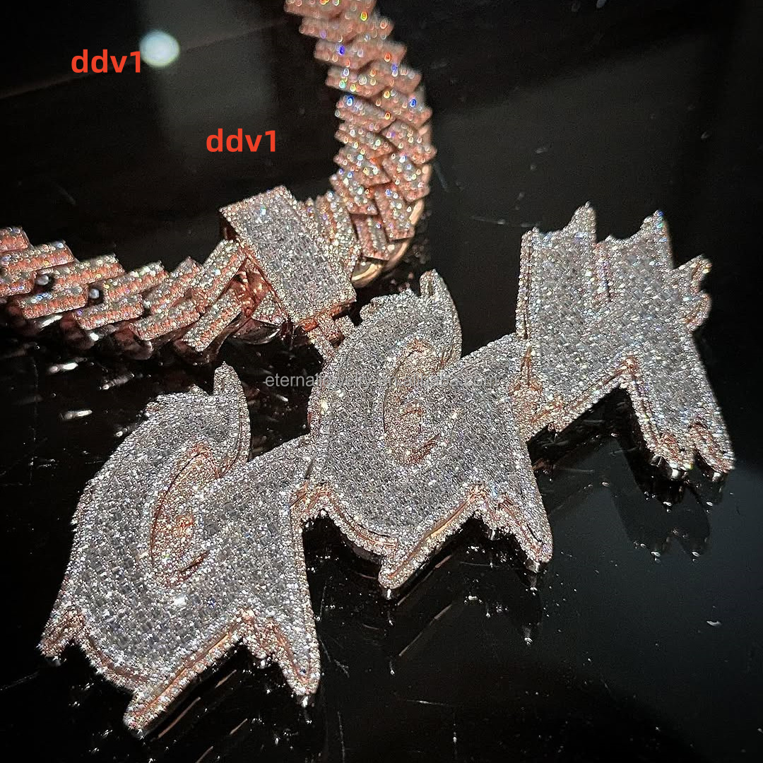 Factory Custom VVS Baguette Moissanite Diamond Letter Pendant S925 Silver 9k 10k 14k 18k Solid Gold Iced Out Charms Pendants Customizable