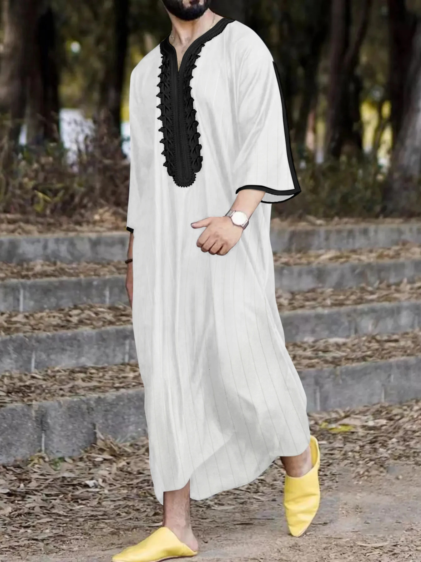 Islamic Kaftan Muslim Mens Wear Moroccan Hand ed Loose Breathable Jeraba Abaya Summer 250409