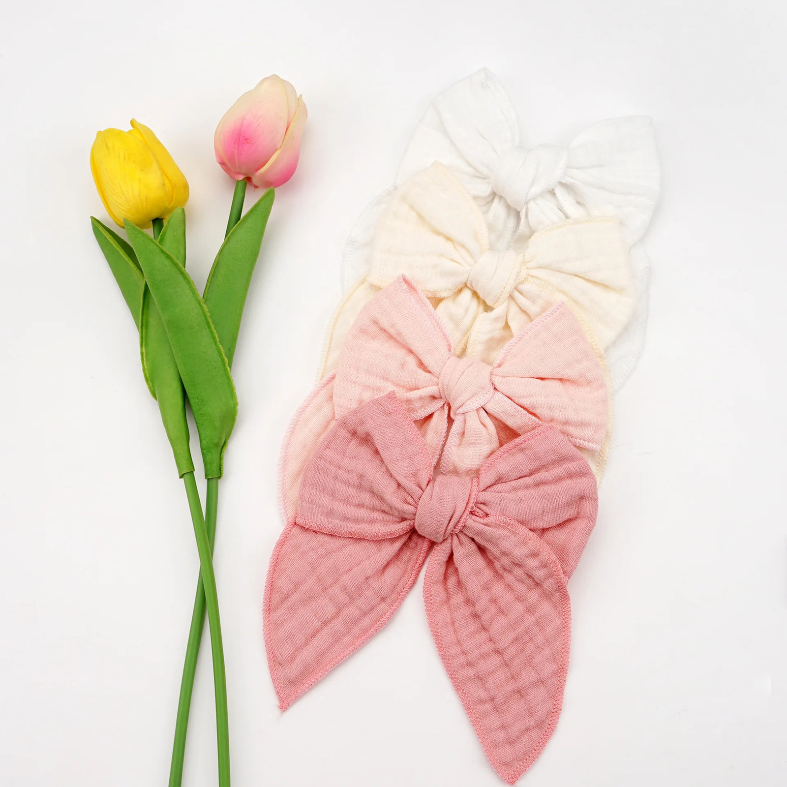 8 pieces/batch 5.0 large 100% organic fine cotton hair bow hair clip baby girl hair clip solid color childrens hair clip 250409