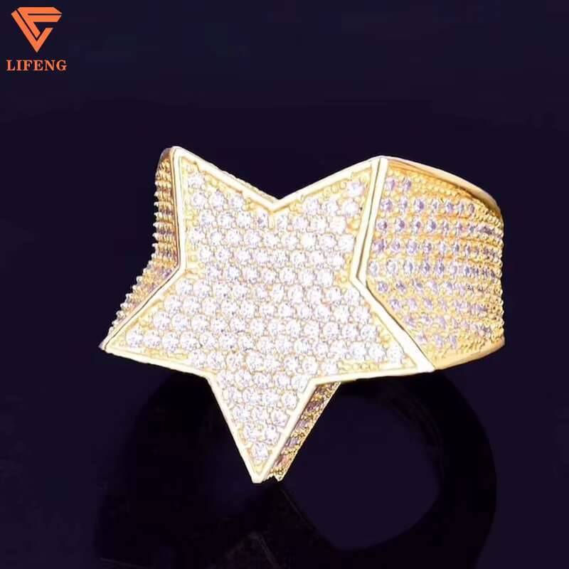 High Quality 925 Sterling Silver Mens Finger Ring VVS Moissanite Ice Diamond 14k Gold Plated Hip Hop Party Fine Jewelry Gift