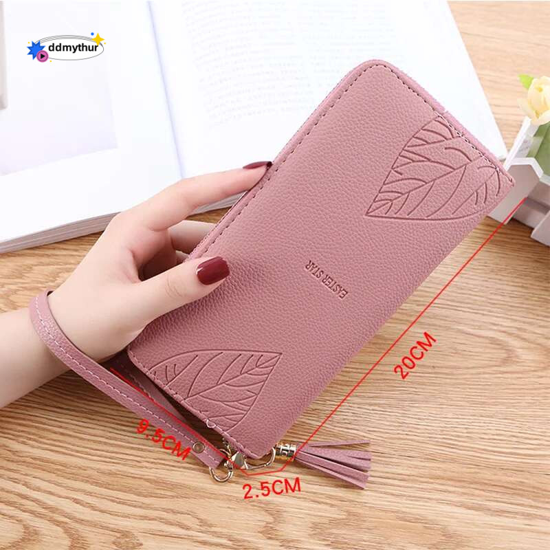 Fashion Womens Wristband Wallets Long PU Leather Coin Purses Leaves Multifunction Female Clutch Phone Money Card Holders ddmythur