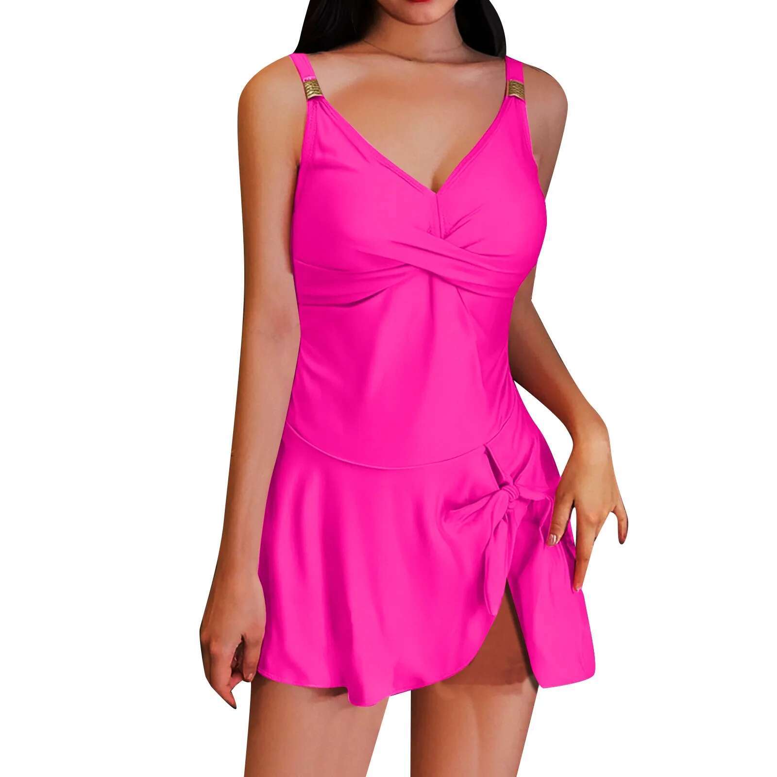 Dongdumaoyi Summer One Piece Swimsuit Women Beach Dress Sexy Deep V Cross Bodysuit Ladies Side Strap Bow Swimwear Bathing Suit