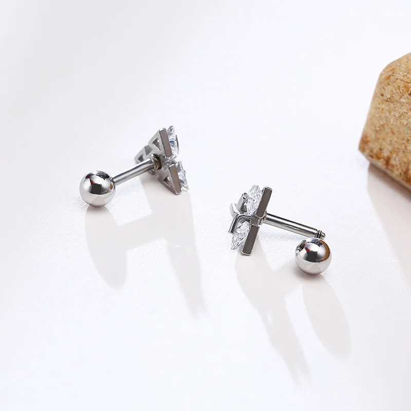Men Stud EarringTriangle Pierced Crystal Zircon Stud EarringsStainless Steel Tiny Minimalist Studs for Mens Women Jewelry Z250408