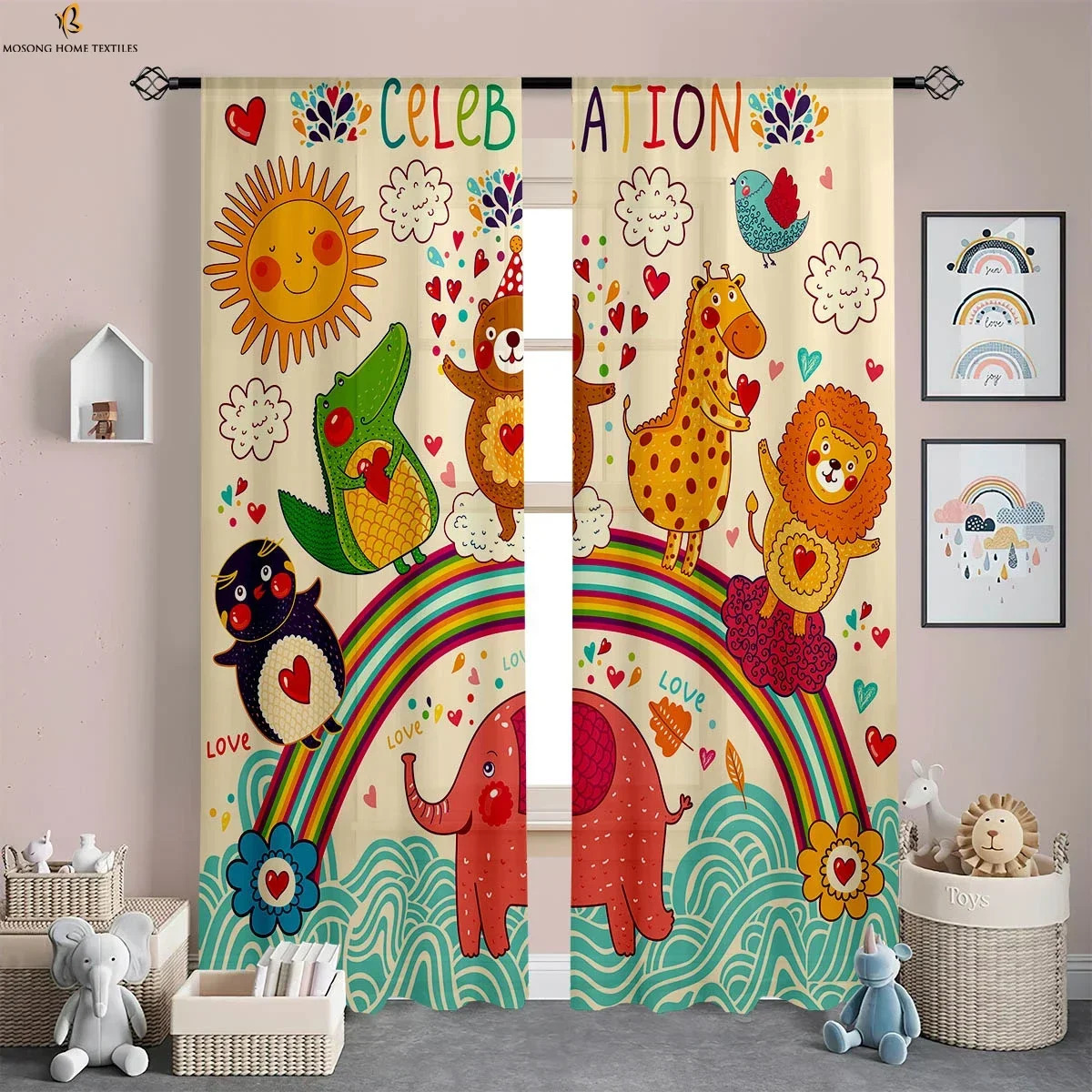 Forest Animal Cartoon Printing Curtains Polyester Fiber Curtains Childrens Living Room Living Room Study Decoration Curtains 250409