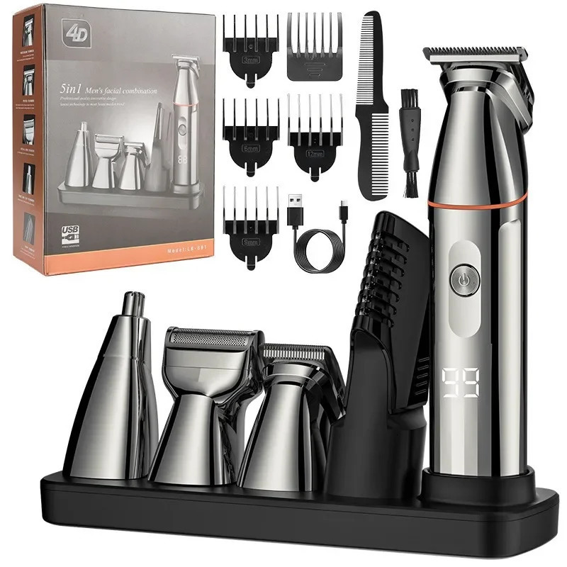 Mens 5-in-1 Shaving Electric Nose Hair Clipper Body Wash Hair Set 250407