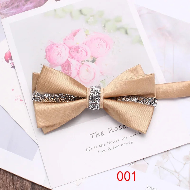 Solid color diamond inlaid double-layer business bow mens and womens wedding banquet shirt accessories bow 250407