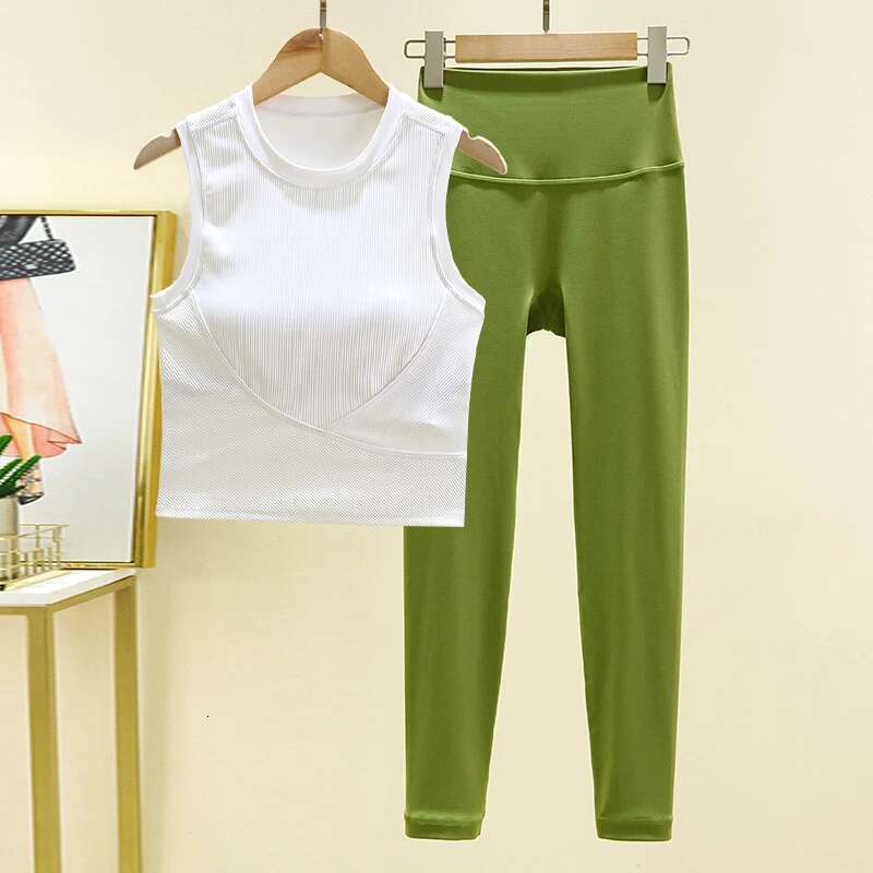 Women's 2-Piece Yoga Suit Sports Top & Leggings Professional Gym Training Running Fiess Pant Set