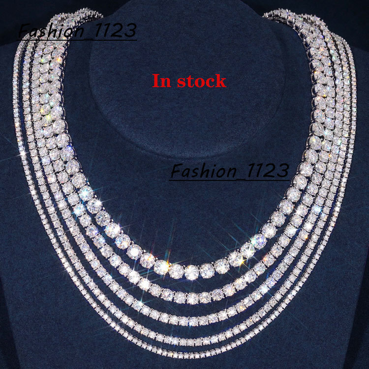 MON01 Pass Diamond Tester RTS Hip Hop Jewelry Iced Out 2mm 3mm 4mm Lab Diamond 925 Silver VVS Moissanite Tennis Chain Necklaces