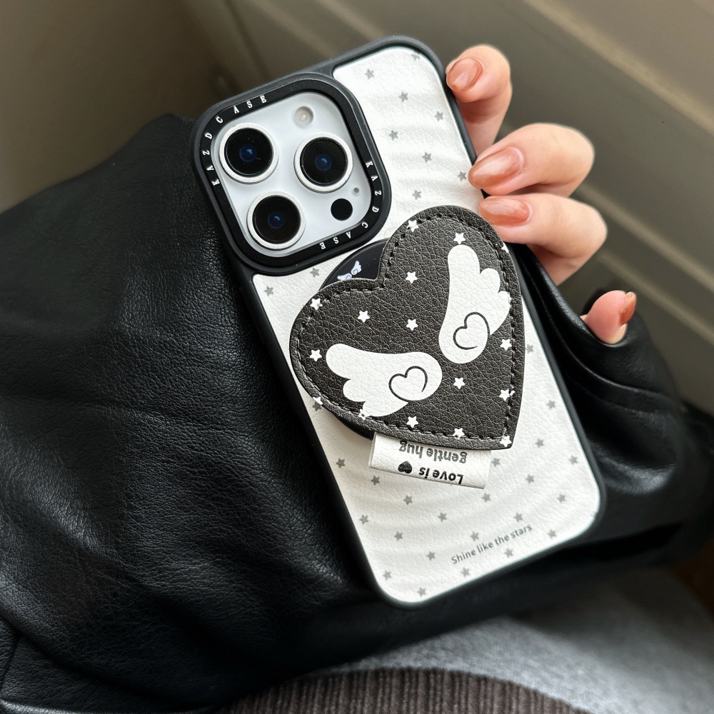 Circle Pattern Sticker Magnetic Heart Wings Stand Phone Case Compatible with iPhone 17/16 Pro Cartoon Shockproof Cover iPhone 15