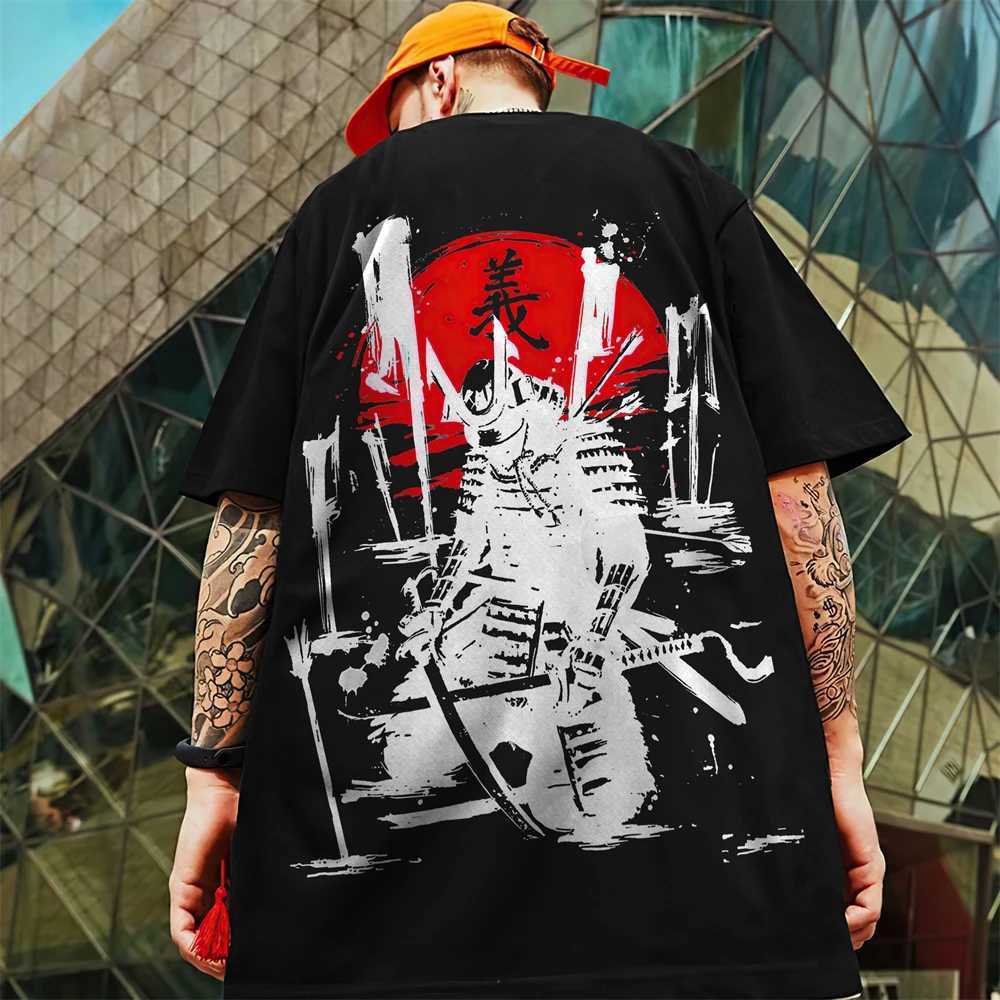 3D Japanese Samurai Printed Mens T-shirt Summer Fashion Mens Casual T-shirt Trend Oversized T-shirt Half Sleeve Pulling FlowerXJ250409
