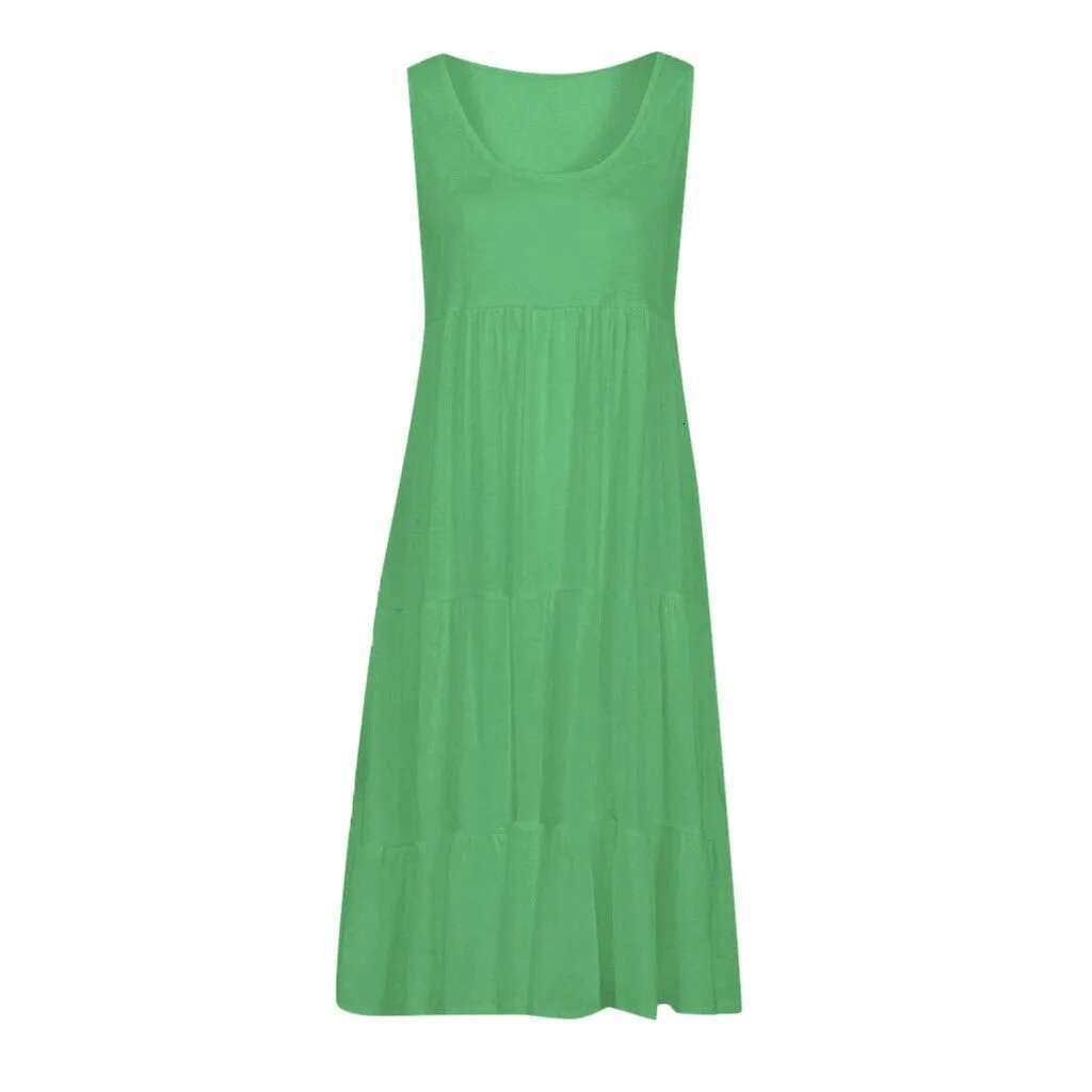 Dongdumaoyi Women Boho Beach Dress Summer Spaghetti Strap Solid Color Loose Vacation Cami Ladies Cotton Tshirt Tank Sundress