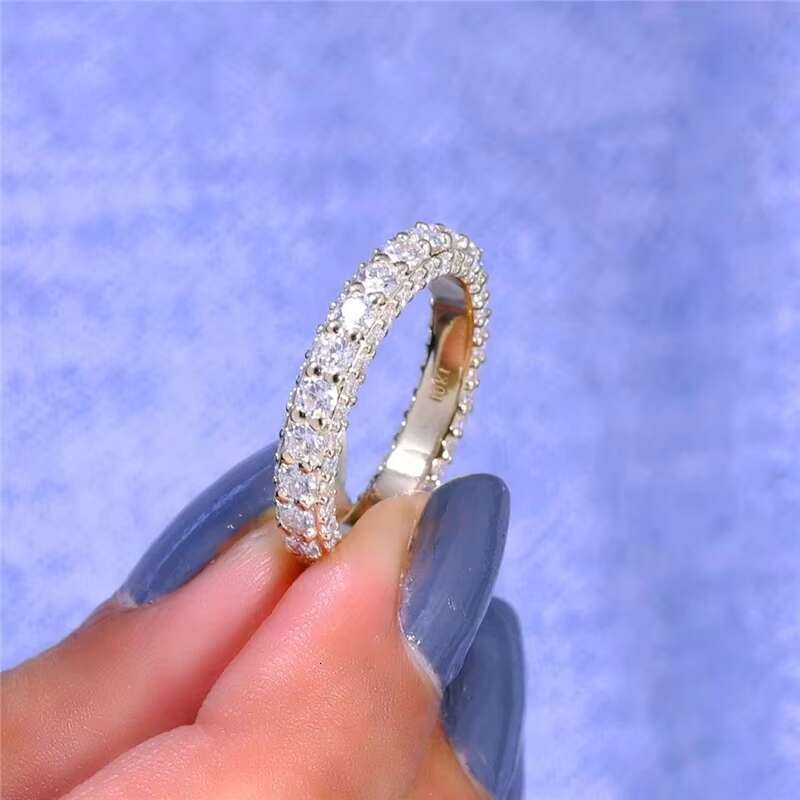 Customized Solid 9K Yellow Gold Pave Set Full D Color VVS Moissanite Anniversary Eternity Band Ring