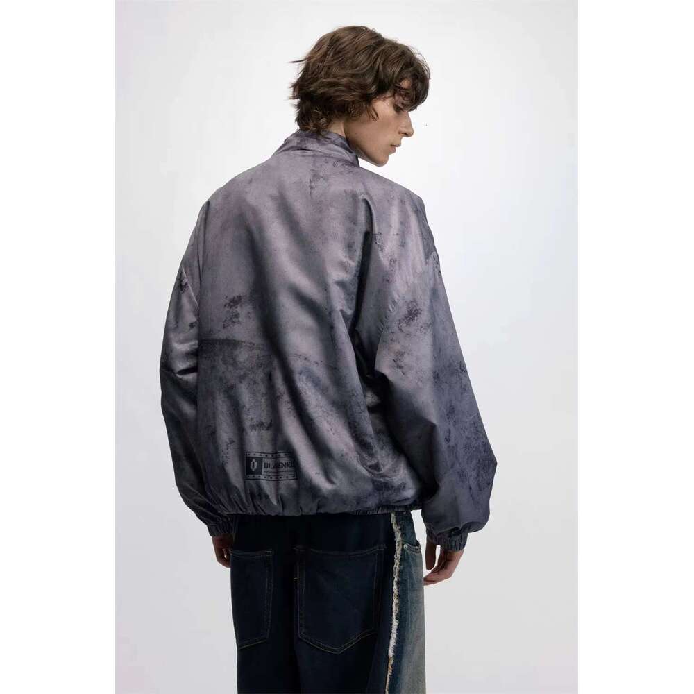 Letter Print Stand Collar Jacket Mens High Street Autumn Winter Long Sleeve Loose Zipper Fly Outerwear Men