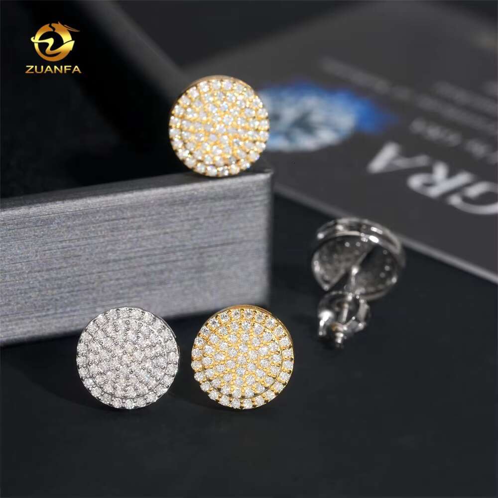 Fine Jewelry S925 Hip Hop Style Sterling Silver Moissanite Diamond Iced Out Stud Earrings