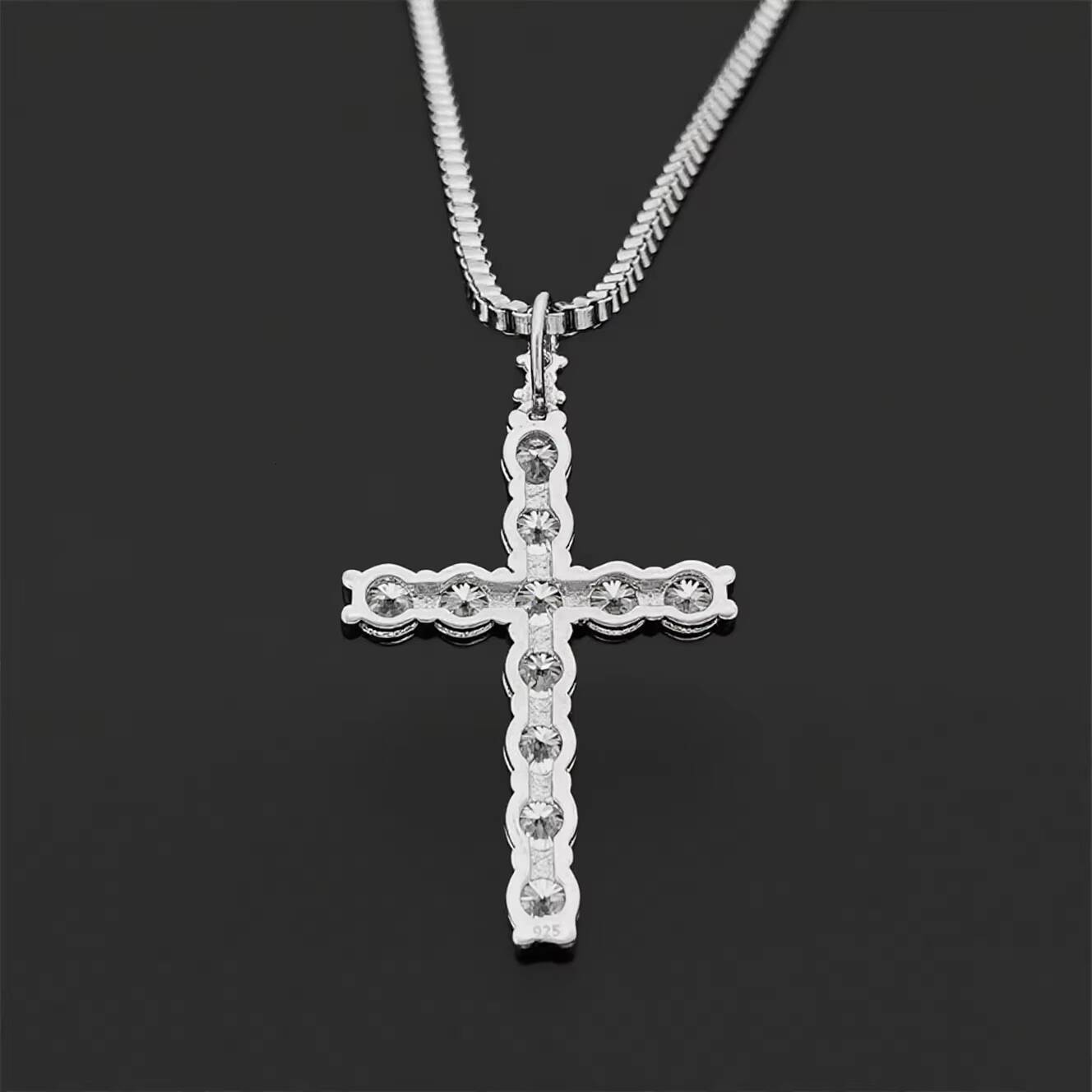 Wholesale Custom Hip Hop Iced Out Vvs Moissanite 18k Gold Plated Pass Diamond Test Cross Pendant Necklace 4mm Fine Jewelry Men