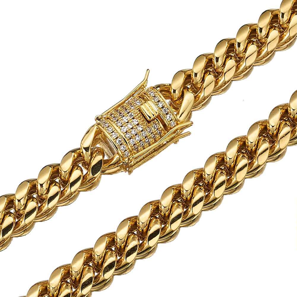 10mm 12mm 14mm 16mm 18K Gold Plated Hip Hop 316L Stainless Steel Choker Solid Miami Cuban Link Chain Bracelet for Mens