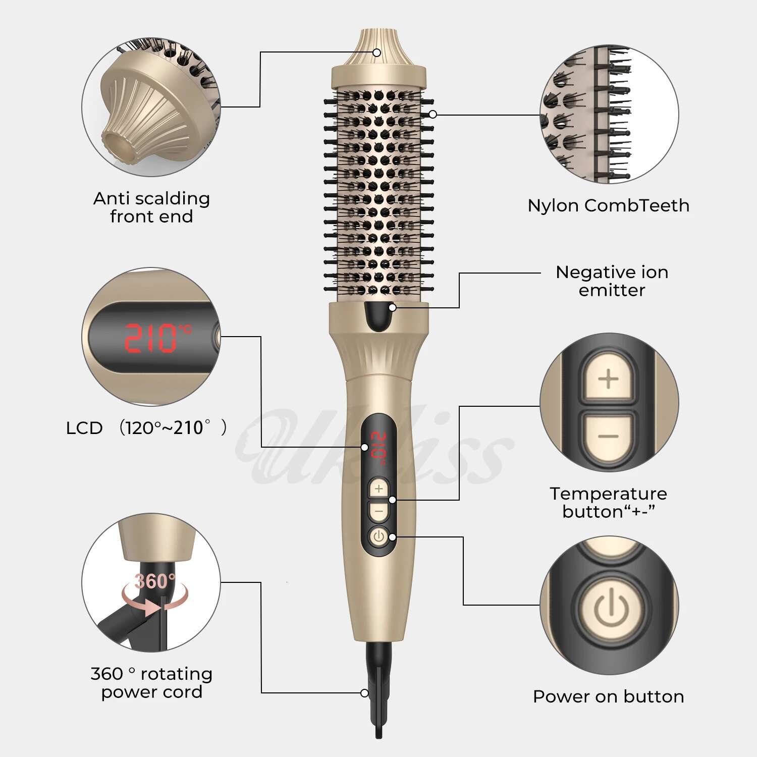 1.5 In Thermal 10 Temps Heated Curg Iron Double PTC Ceramic Hair Curler Volumizing Brush Comb