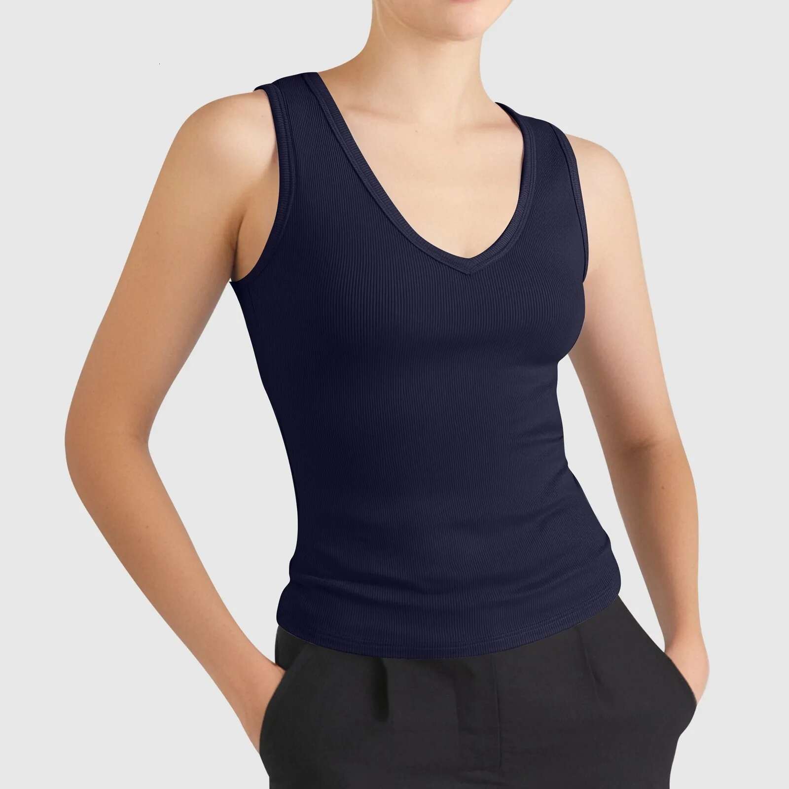 Dongdumaoyi Women Solid Tank Top V Neck Sleeveless Tight Ribbed Female Pink Knit Vest Straps Simple Casual Fiess Sporty Basic Clothing Women S Tight U