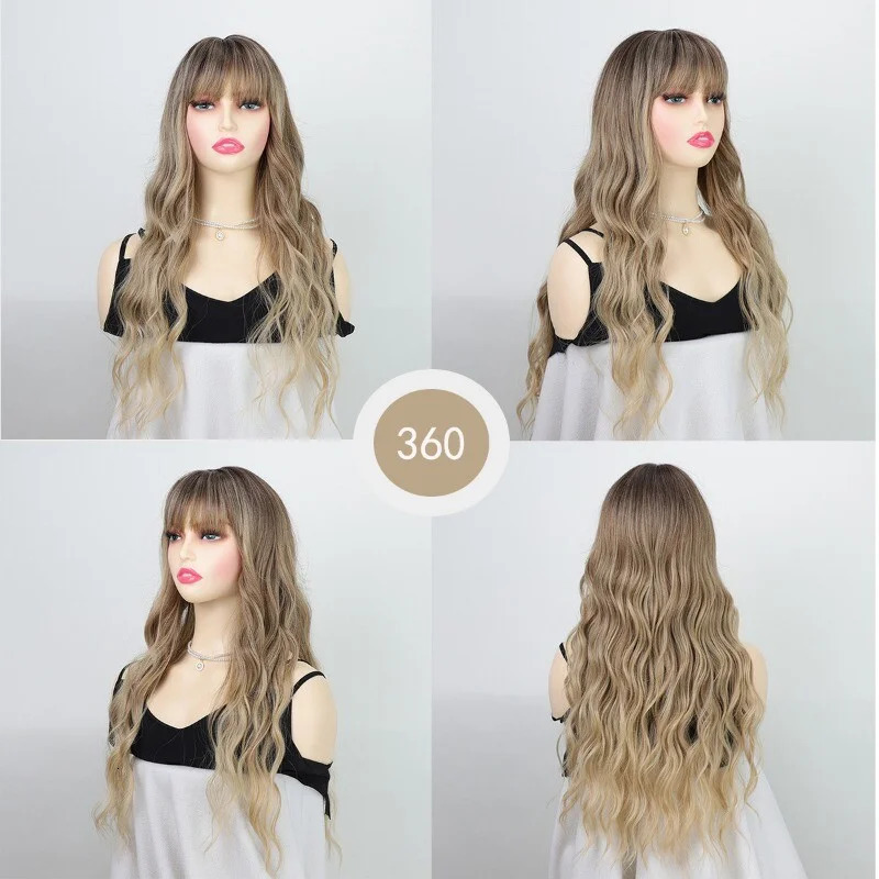 Female Curly Girl Brown Gold Human Hair Wig 250407