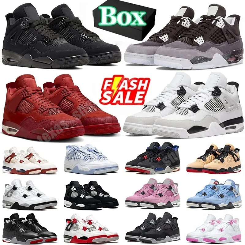 With box 4s basketball shoes for men women 4 sneakers Military Black Cat Pine Green Seafoam White Oreo Red Thunder Unc Bred Seafoam Navy Olive Sail Mens Trainers Sports
