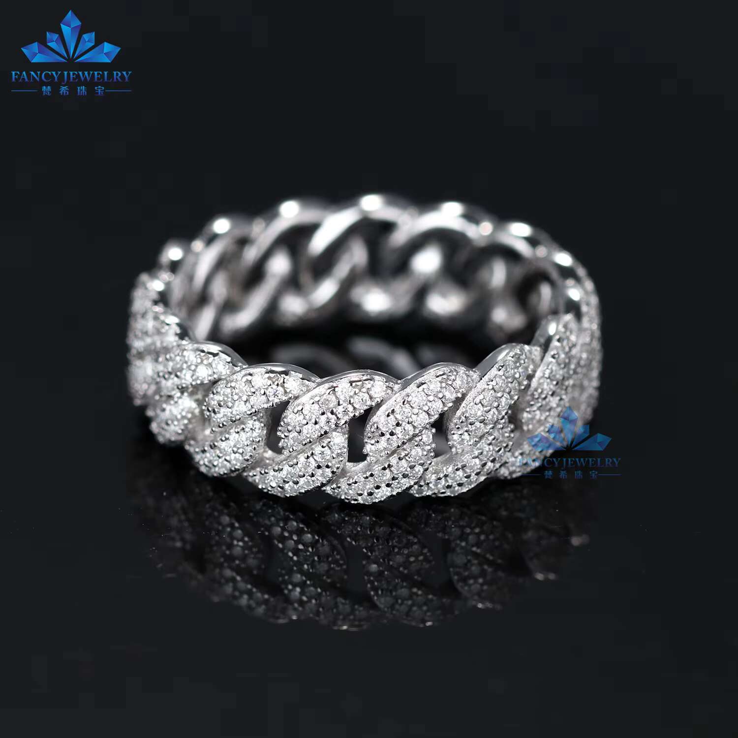 2025 Wholesale Custom Fashion Luxury Jewelry Mens Full Moissanite Iced Out 7mm 18mm Cuban Ring for Men 925 Silver Cuban Ring