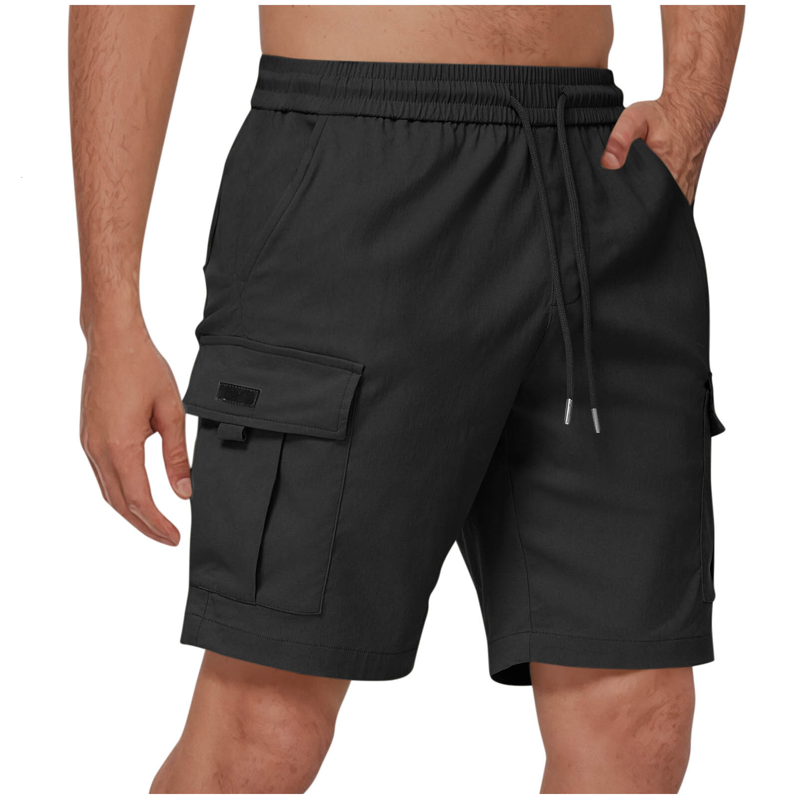 2025 New Designer Men Shorts 2025 Men's Solid Color Drawstring Elastic Waist Multi Pocket Straight Leg Five Quarter Shorts Work Casual Pants