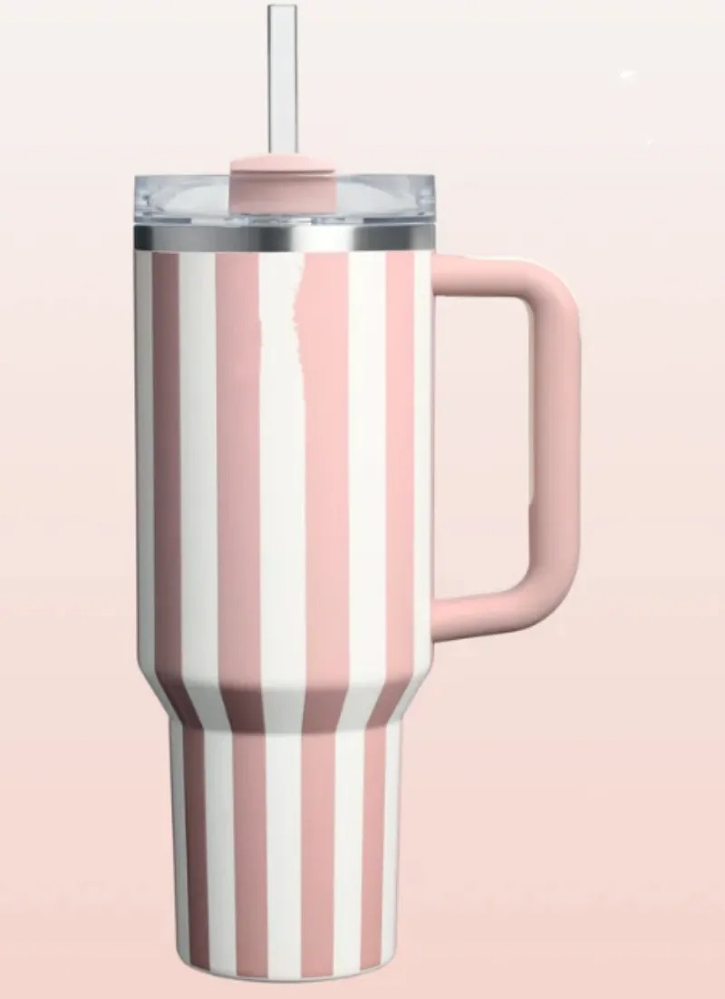 40oz Tumblers The Oasis Collection H2.0 40OZ Mugs Cornflower Cabana Gloss Green Stripes Tumblers Insulated Car Cups Stainless Steel Coffee Termos Drin