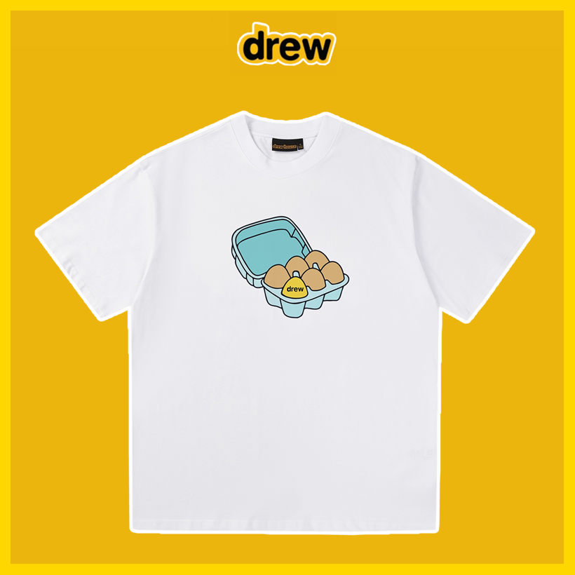 Drew House Drew smiling face letter print men and women couple loose pure cotton short-sleeve T-shirts white