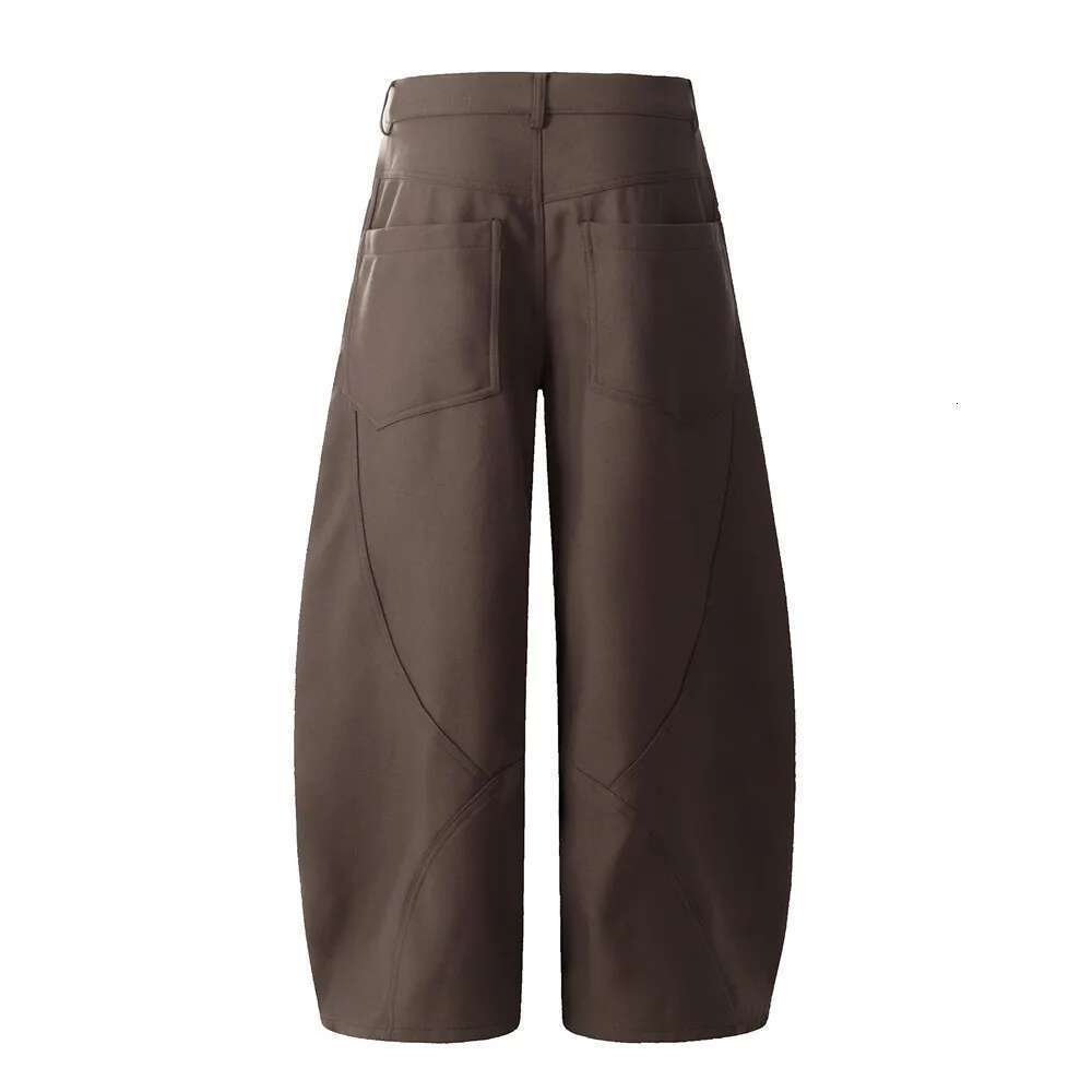 Spliced Solid Color Casual Pants Mens With Rivets Retro High Street Pocket Loose Wide Leg Trousers Men