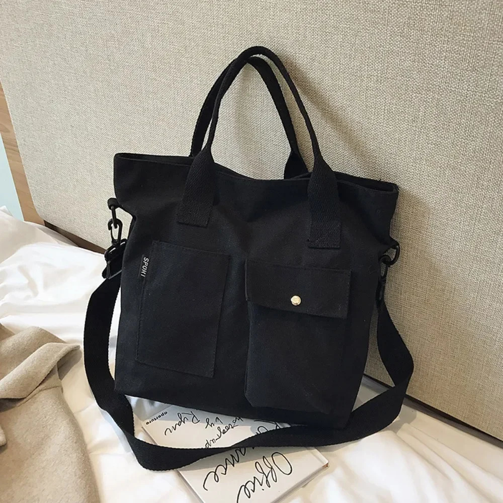 Fashion canvas bag student handbag shoulder large capacity solid color shopping casual womens cross shaped 250408