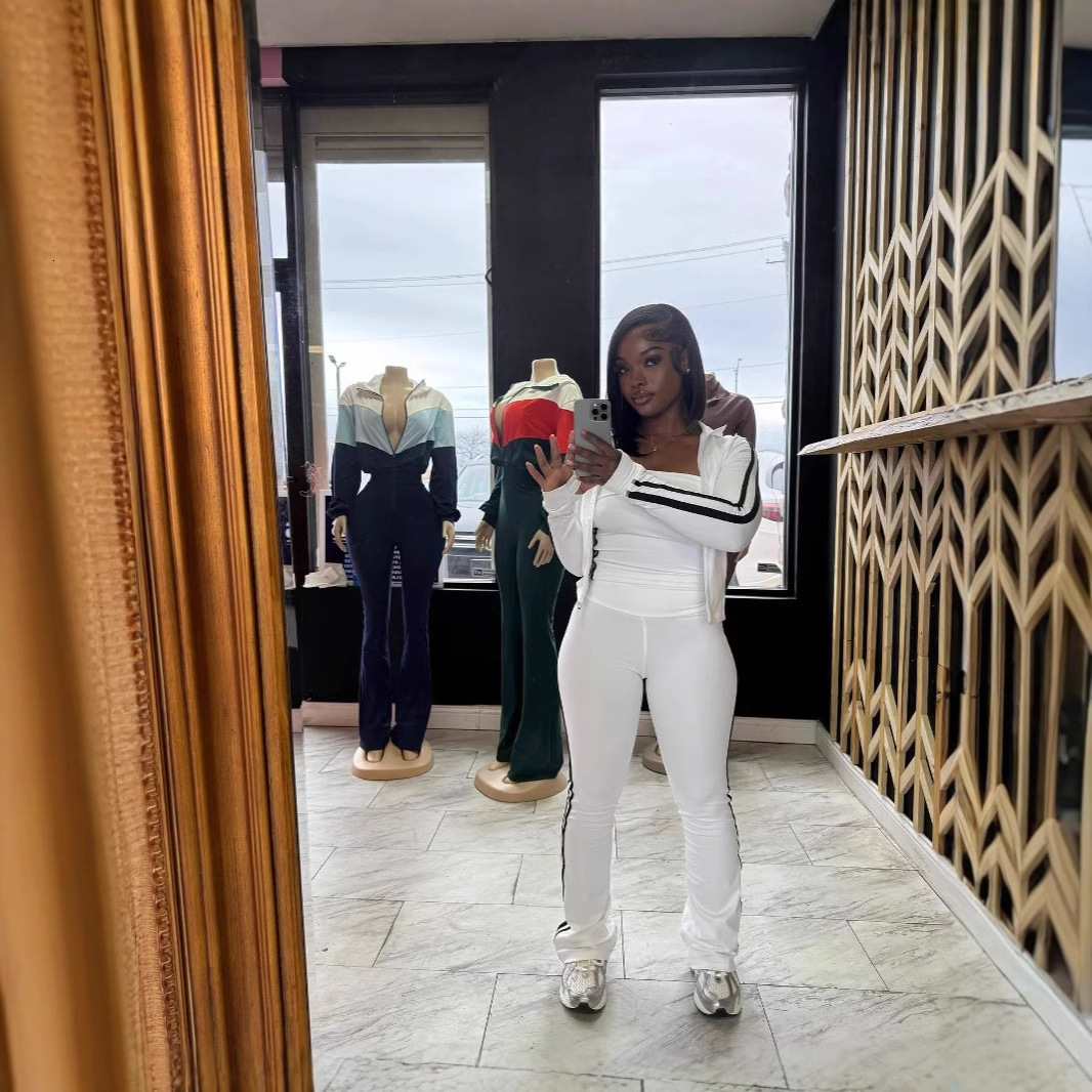 2025S Designer Women S Set Summer New Strapless Underwear Long Sleeved Striped Jacket Waist High Pants Three Piece Set