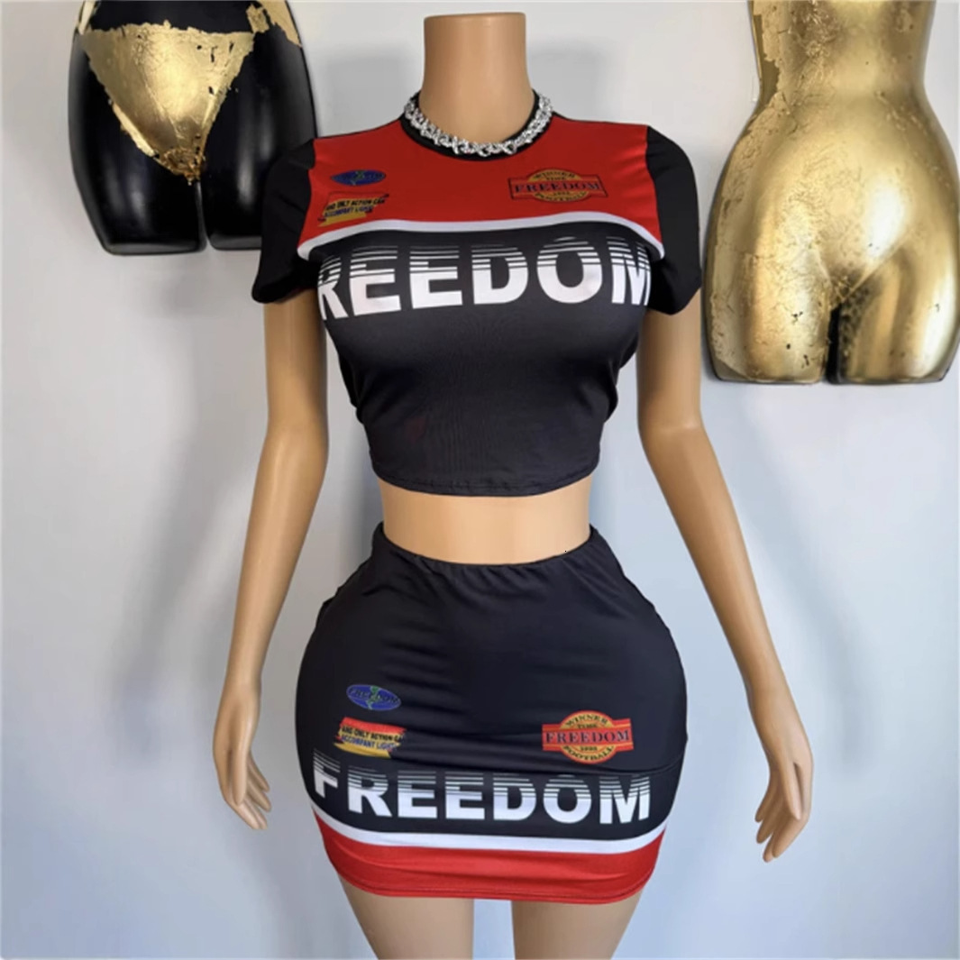 2025S Designer Women S Set Women S New Fashion Letter Printed Round Neck Top Sexy Hip Hugging Skirt Set For Women