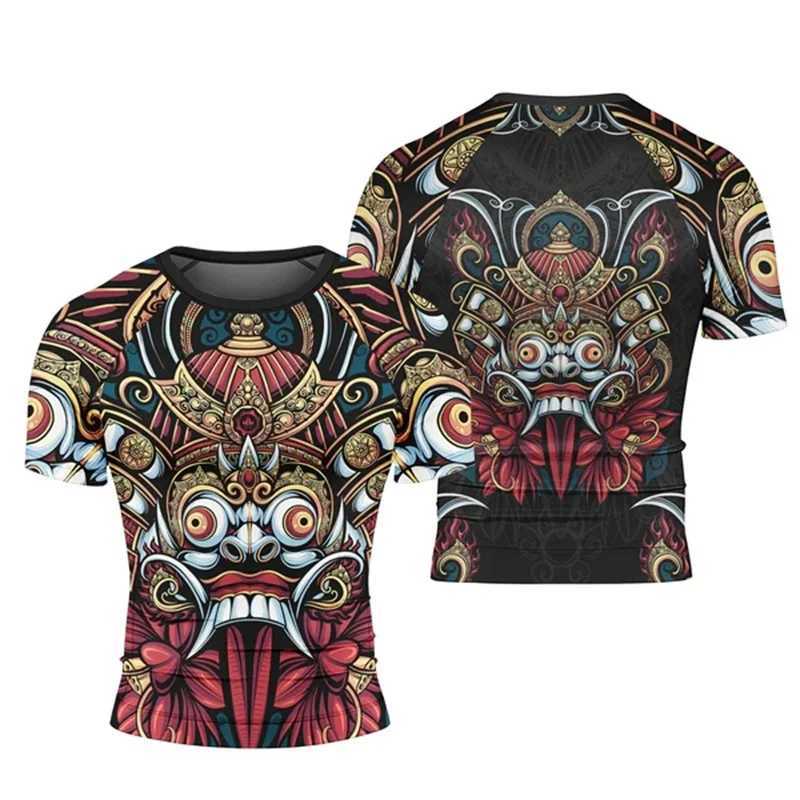 Samurai Mens T-shirt Harajuku 3D Printed Musashi Samurai Short Sleeve Fashion Street Hip Hop Mens Tight T-shirtXJ250409