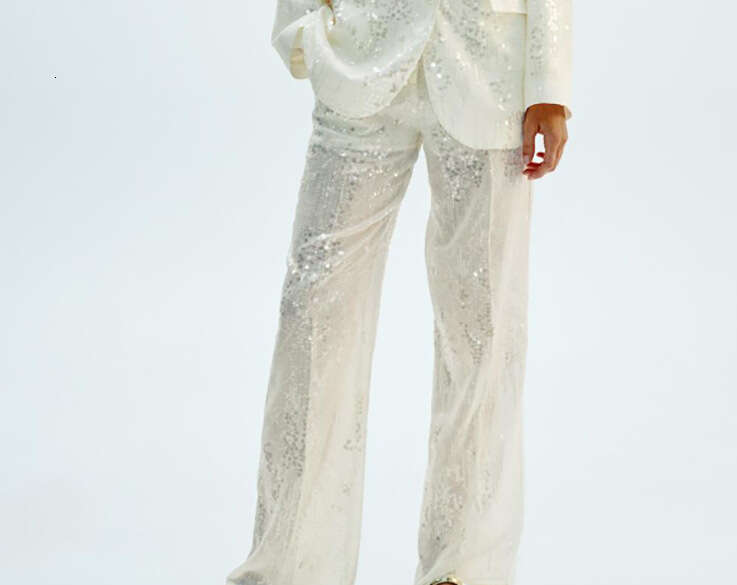Fashion Women's Sequin Blouse Suit Jacket Coat Long Pants Elegant Commuter Versatile Set for Women
