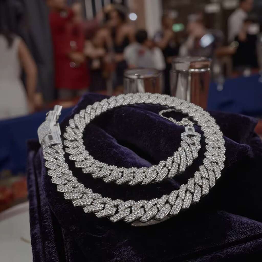 Fashion Rappers Jewelry VVS Moissanite Diamond Iced Out 14mm 20inches Cuban Link Chain 925 Sterling Silver Necklace Jewelry