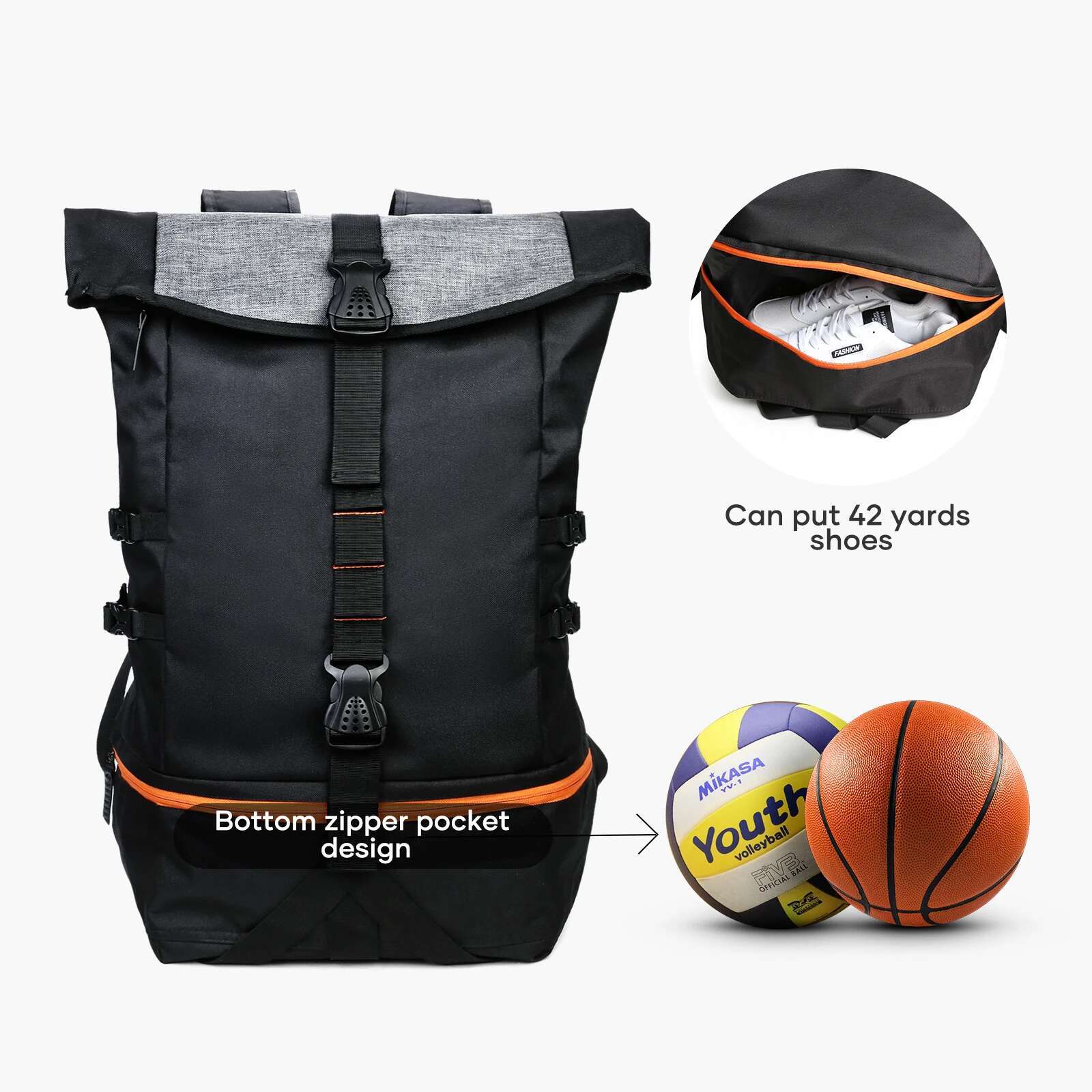 Basketball Backpack Large Men With Separate Ball Compartment, Sports Equipment Bag For Soccer, Volleyball, Travel