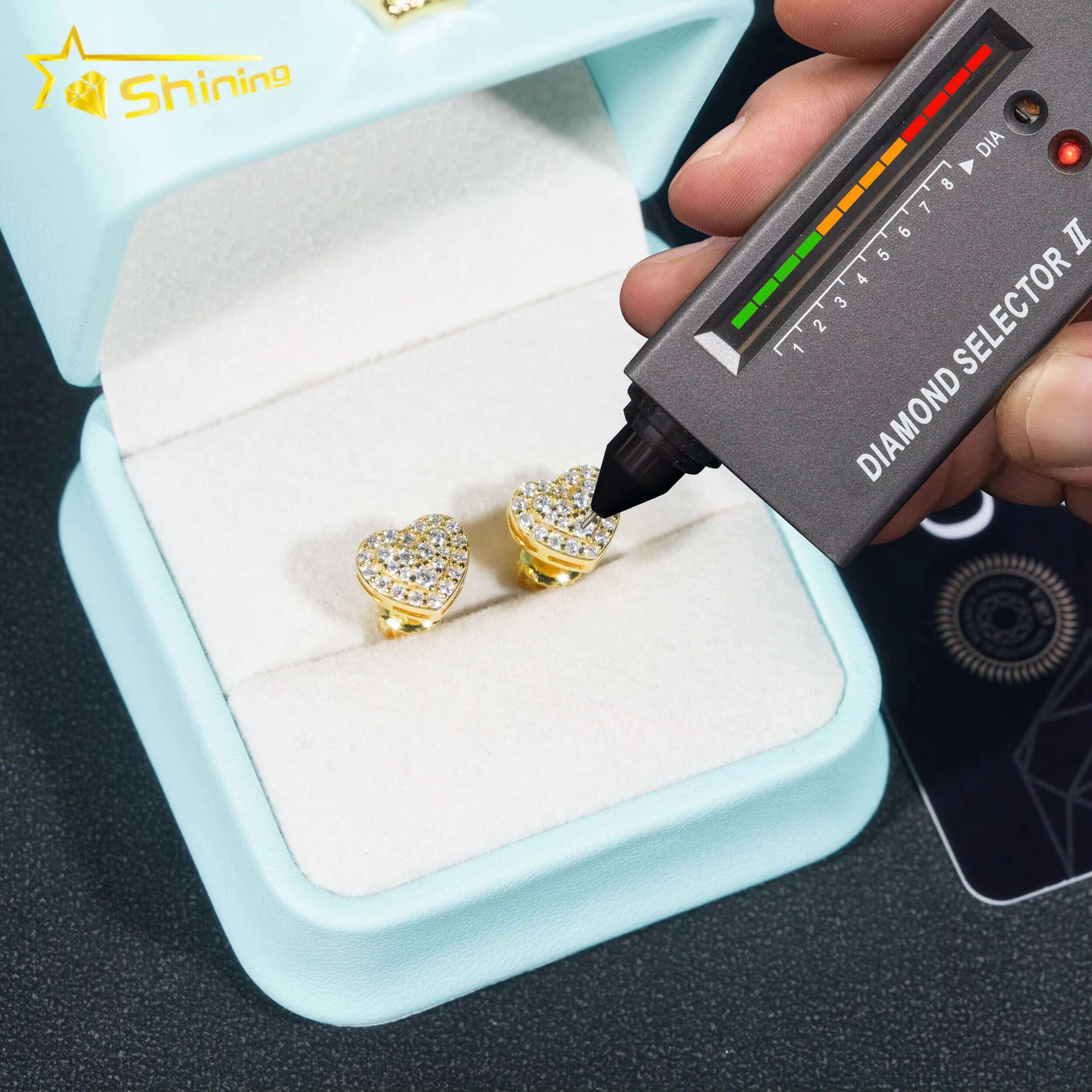 New Stock Hear Stud Earring Fine Jewelry Gold Plated 925 Sterling Silver Iced Out VVS Diamond Hip Hop Moissanite Earrings