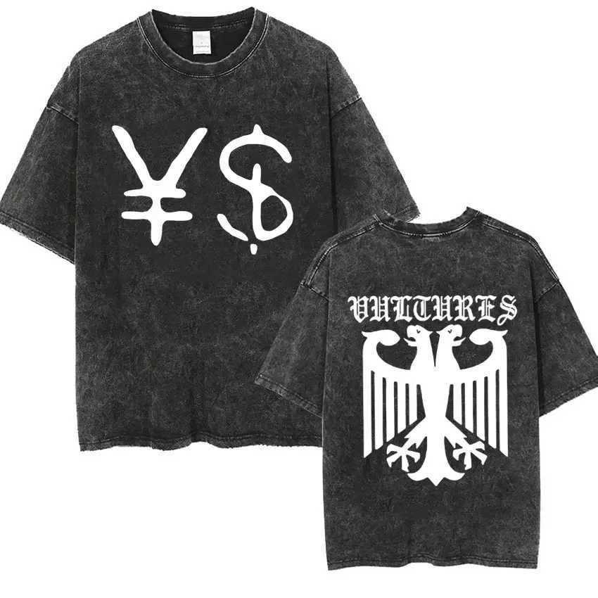 Rap singer Vultures mens hip-hop retro wash T-shirt fashion O-neck T-shirt topXJ250409