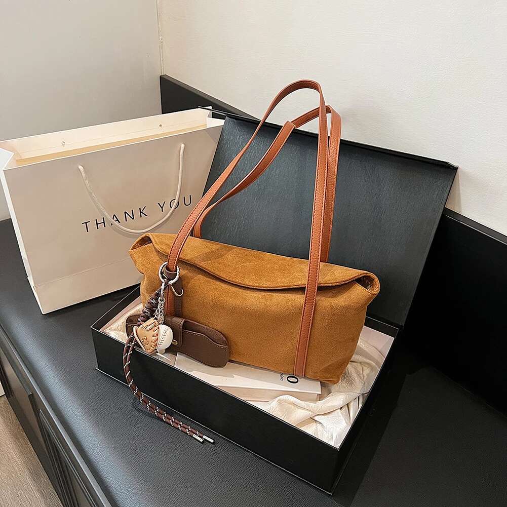 Women Suede Shoulder With Inner Pocket Flap Underarm Bag Large Capacity Retro Handbag Solid Clutch Purse For Work Travel