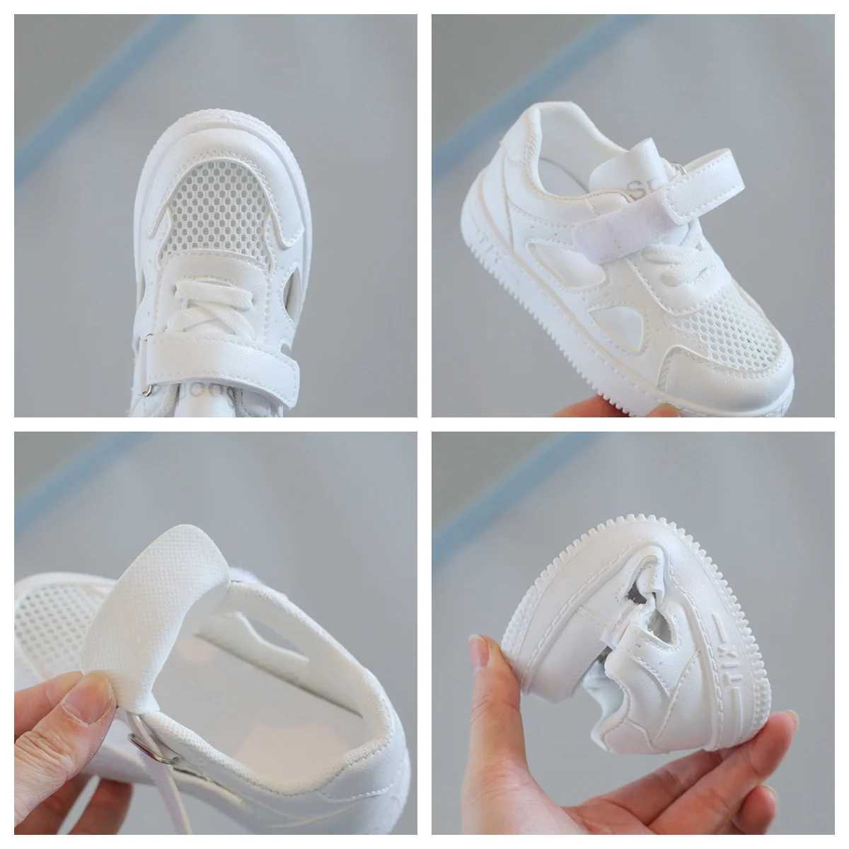 Childrens white shoes 2024 summer boys sports shoes mesh breathable board shoes girls hollow casual sports shoes soft soled childrens shoes X250409