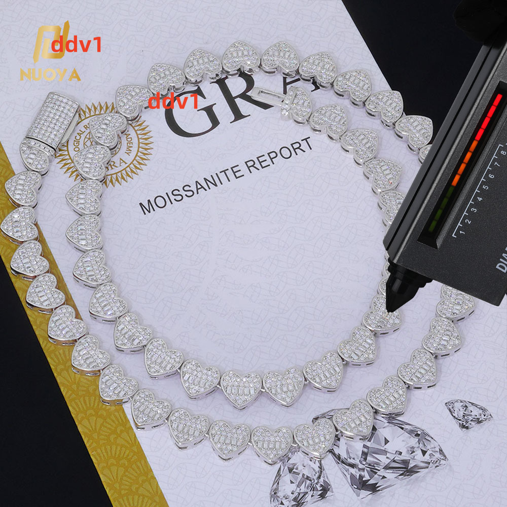 NUOYA Jewelry Heart Shape Tennis Chain Necklace Iced Out Diamond Jewelry D Color VVS Moissanite Sparkling Necklace for Women