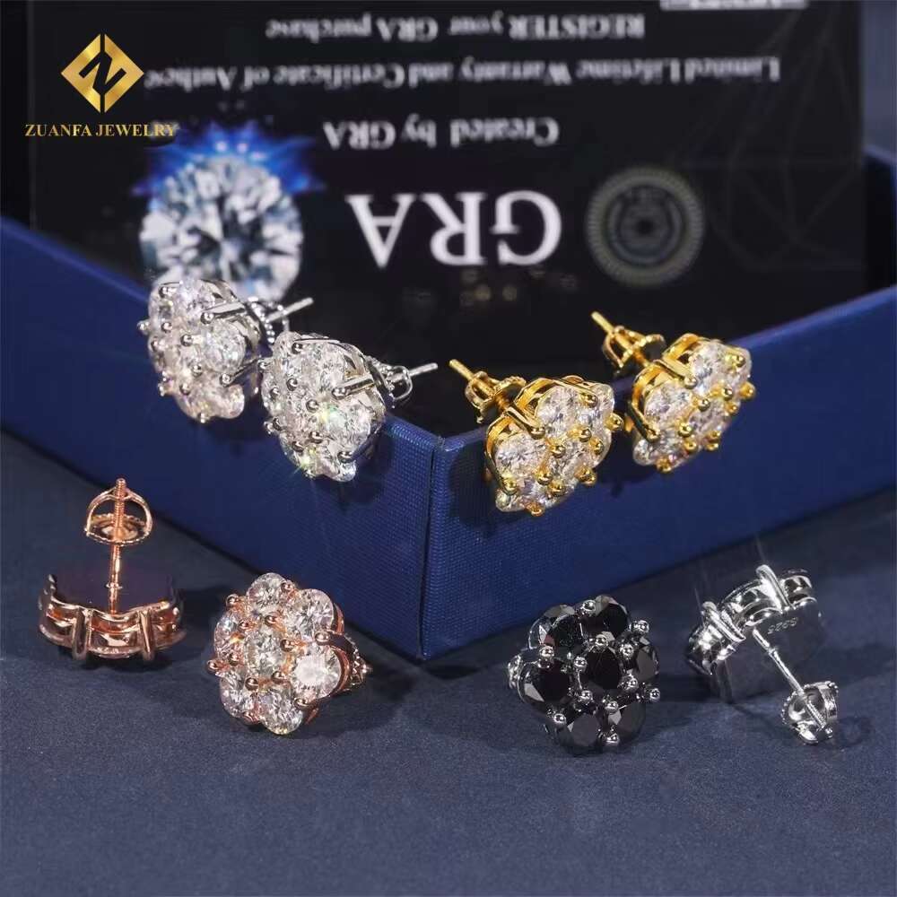 15mm Ready to Ship 925 Silver Hip Hop Moissanite Jewelry Earrings Men Women Iced Out Diamond Screw Back Ear Studs Daily Wear