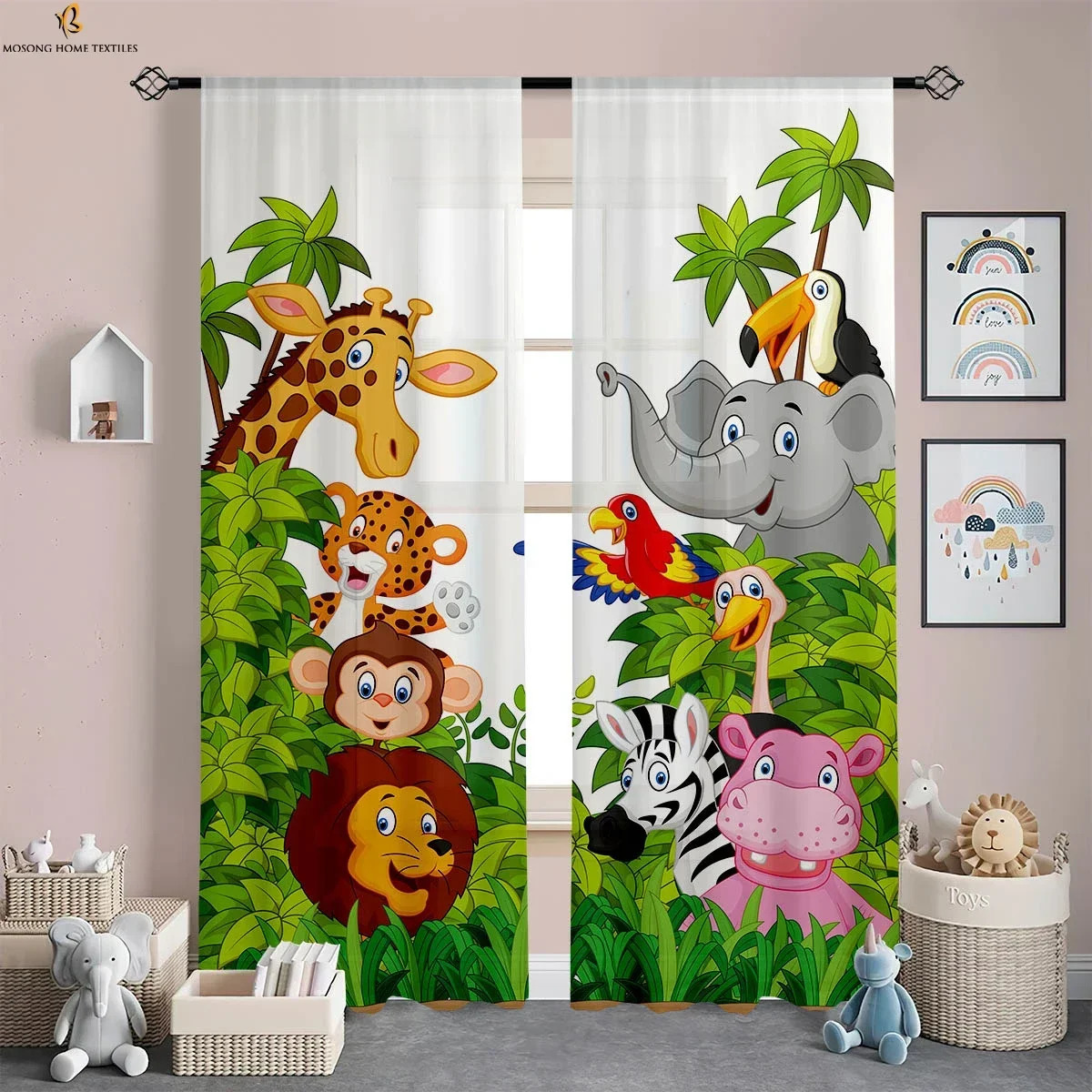 Forest Animal Cartoon Printing Curtains Polyester Fiber Curtains Childrens Living Room Living Room Study Decoration Curtains 250409